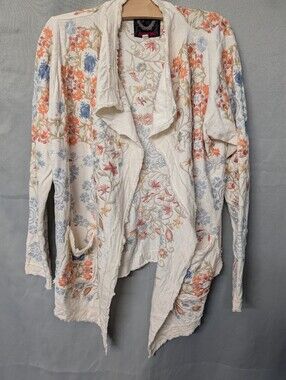 Johnny Was Cream Floral Open-Front Women’s Sweater Cardigan